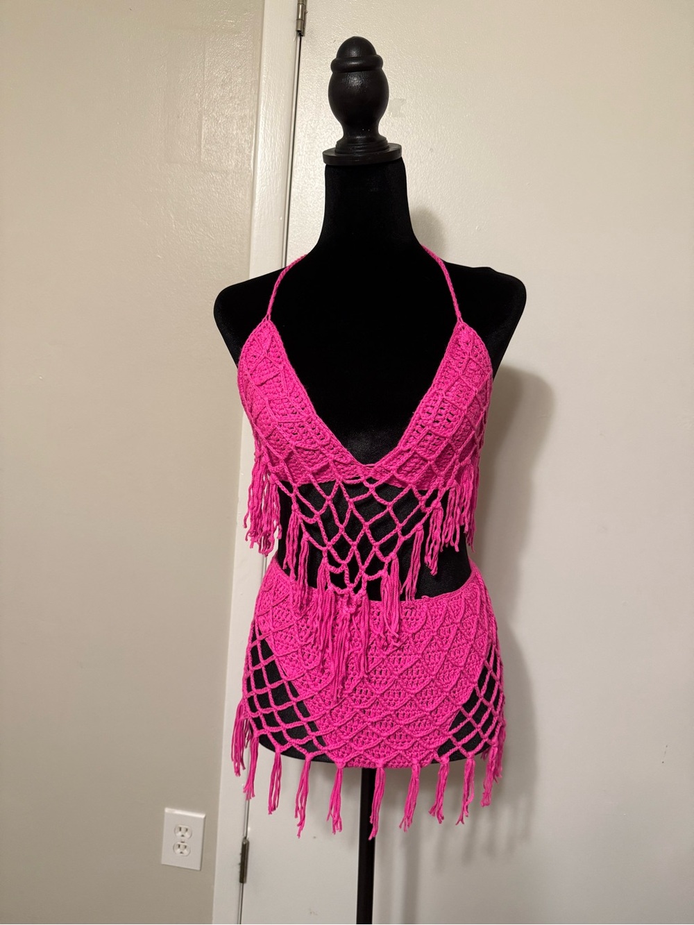 Fashion Nova Swim Crochet Swimsuit 2 Piece Pink Size S/M